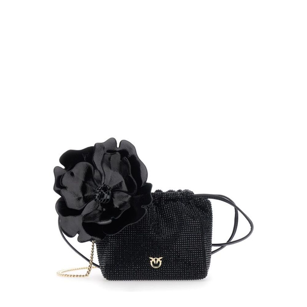 Pinko Women Crossbody Bag With Rhinestones And Black Leather Flower For Women